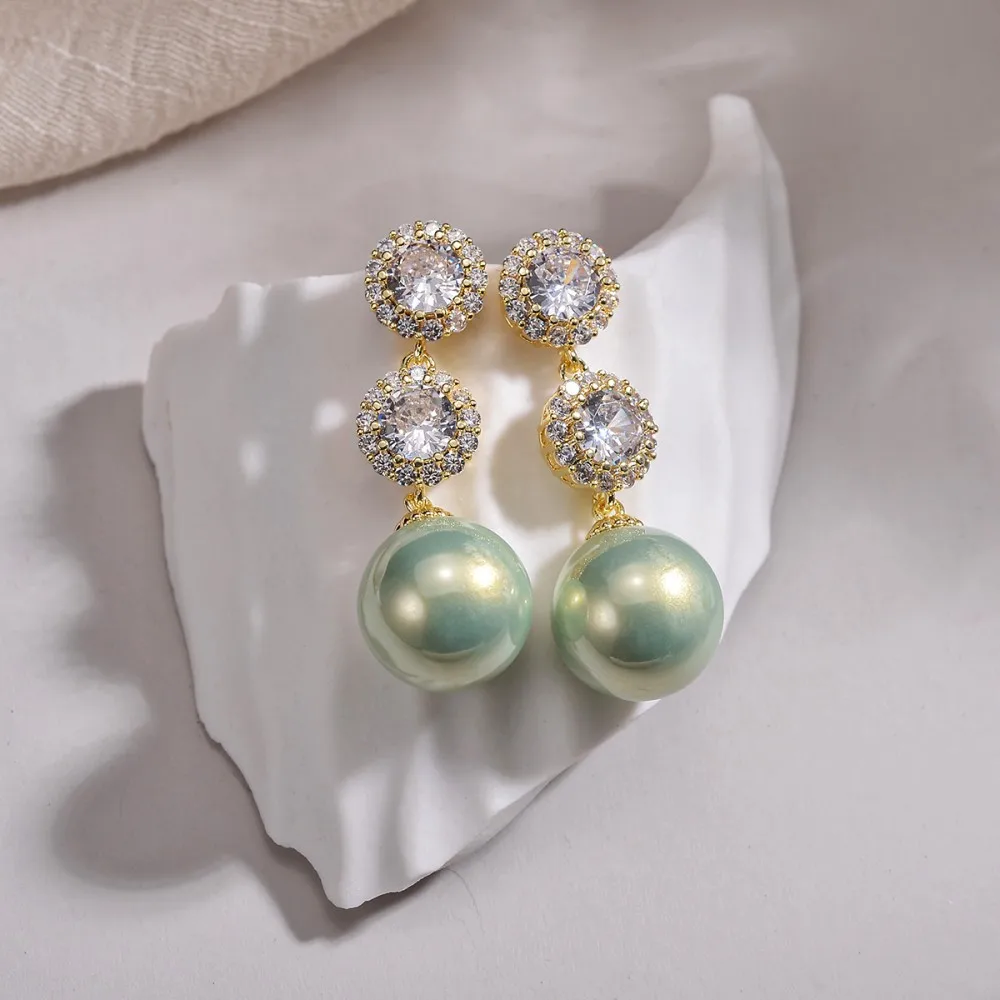 Delicate fashion big zircon pearl earrings Luxury elegant design French sweet senior earrings women's wedding party accessories