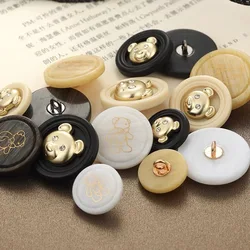 6PCS Of Fashion Cute Bear Metal Resin Combination Buttons For Children's Coat Sweater Round Decorated Bear Button