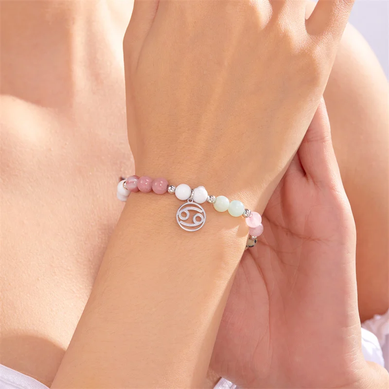 Minimalistische Bunte Naturstein-Perlenarmbänder für Damen und Herren, Modische Handgefertigte 12 Sternzeichen-Armbänder, Schmuck – Detail 4