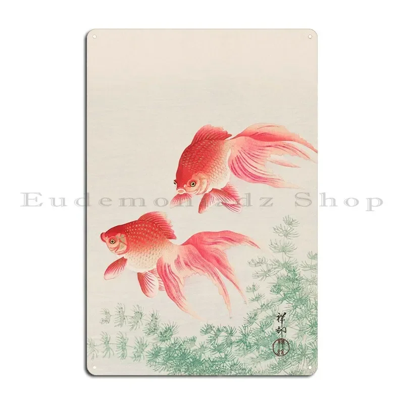 Ohara Koson Goldfish Metal Sign Vintage Retro Garage Plaques Designing Kitchen Tin Sign Poster