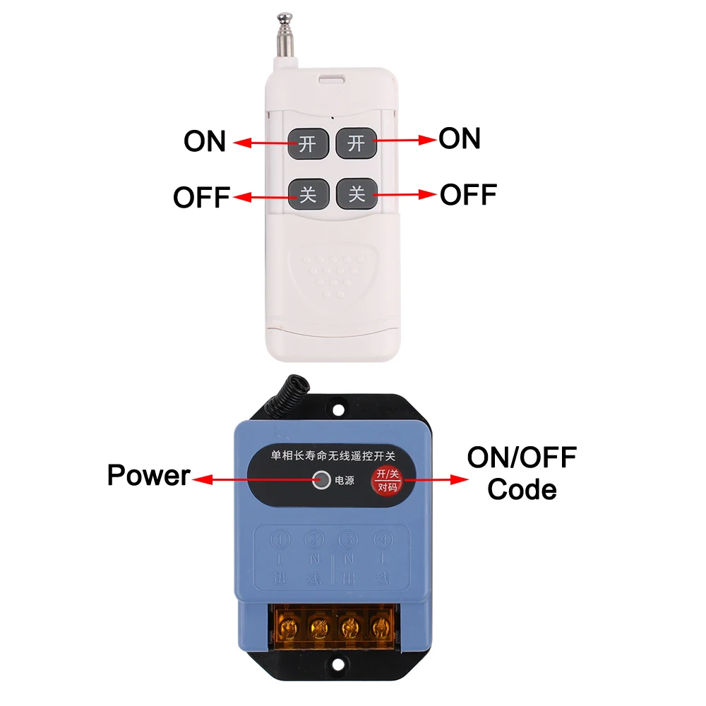 Interruptor de controle remoto sem fio monofásico doméstico 220V, longa vida útil