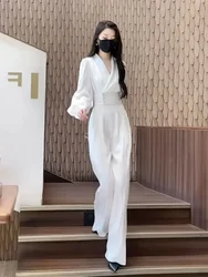 Blouse and Ladies Trouser White Spring Autumn Slim Fit Shirt Women's Pants Two Piece Set Outfit Liquidation Offers Free Luxury D