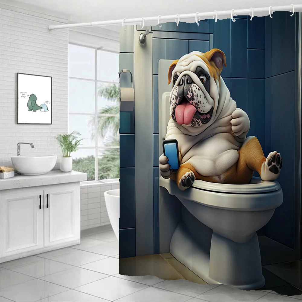 Whimsy Funny English Bulldog Sitting On Toilet Scrolling On Cell Phone Bathroom Scene Flannel Throw Blanket Light Warm Plush