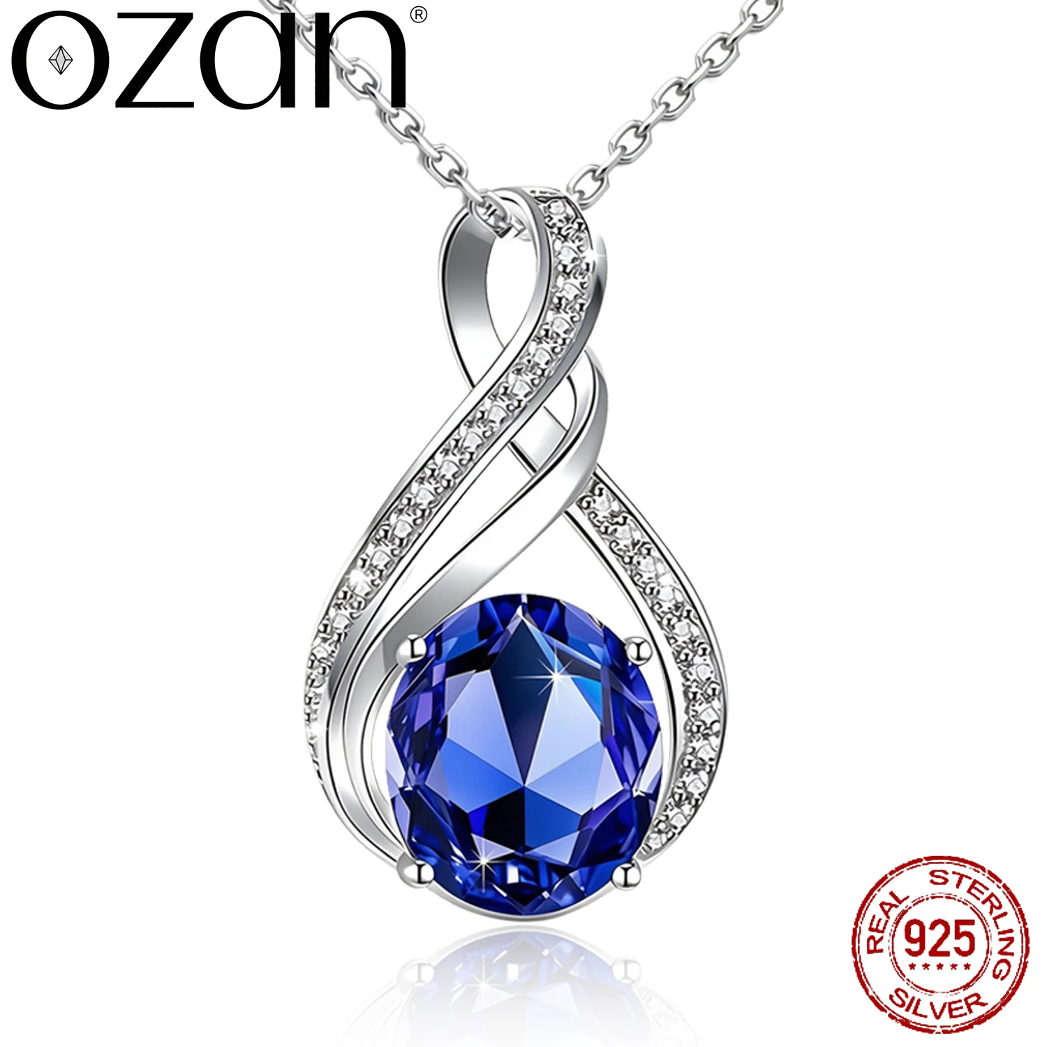 OZAN 925 Sterling Silver Pendant Blue CZ Infinity Love Colorful Gemstone Pendant Jewelry for Women Girls Anniversary Gift