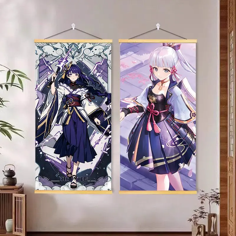 VIKAMA Anime Girl Japanese Style Wall Scroll, Cute Character Print with Lightning Design, Aesthetic Hanging Scroll for Bedroom