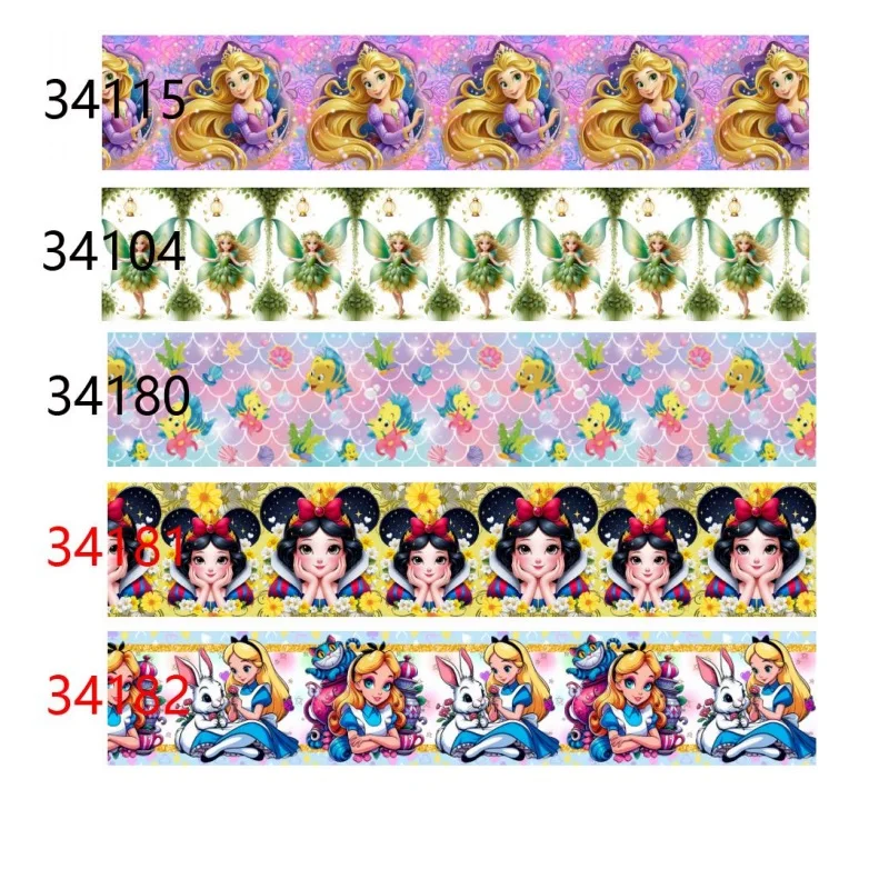 5Yards Disney Princess Cartoon Grosgrain Ribbon 25mm for Bows Handmade Craft Materials DIY Accessories