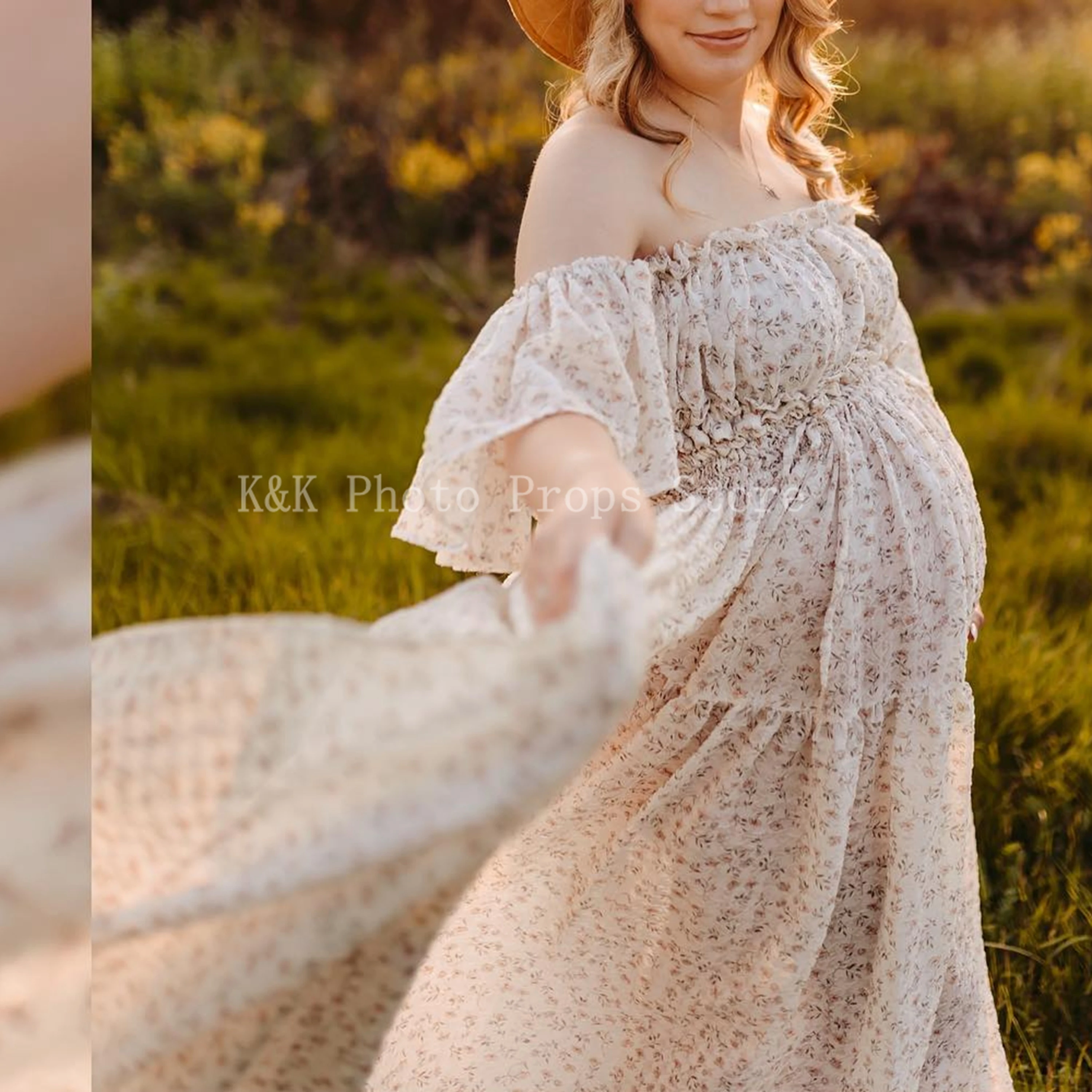 Boho Maternity Dress For Photoshoot Set Long Sleeve and Short Sleeve Blouses for Women -Maternity Gowns Photography