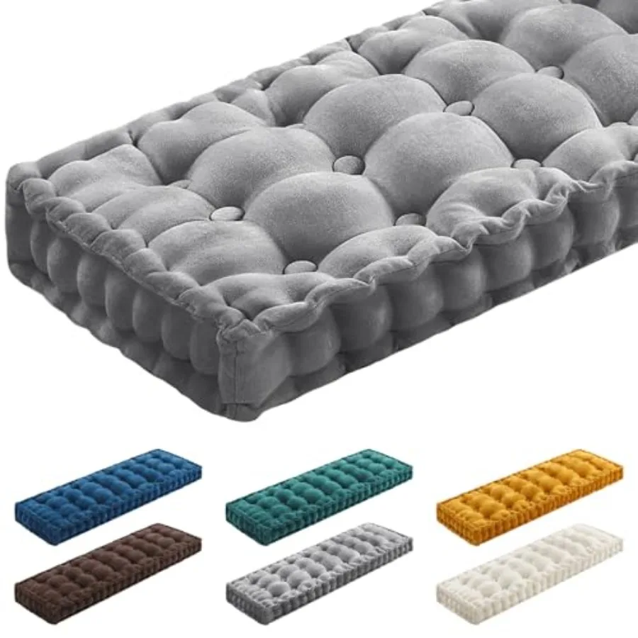 

Подушки для скамейки 48x18 дюймов для внутренней мебели, синельный бархат, светло-серый, с пуговицами, утолщенный коврик для сиденья с пеной с эффектом памяти W