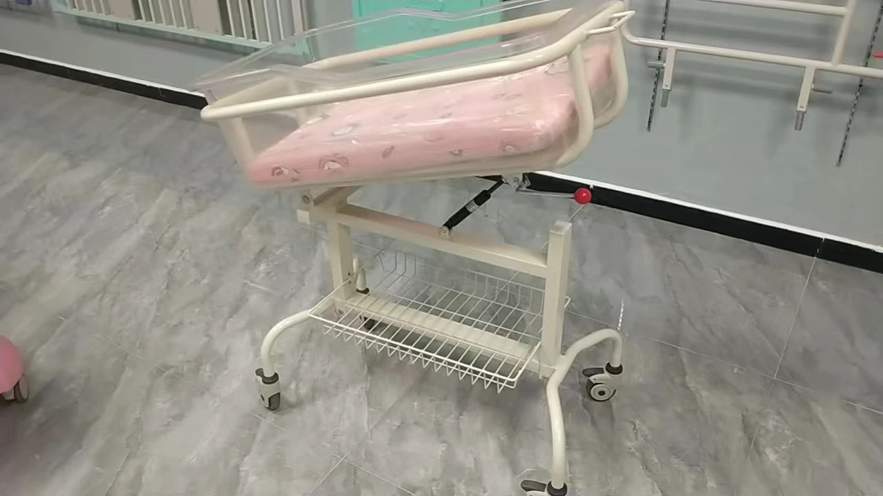 Mobile Hospital Baby Bed Portable Infant Crib with Adjustable Handle,  Medical Baby Cot for Clinic