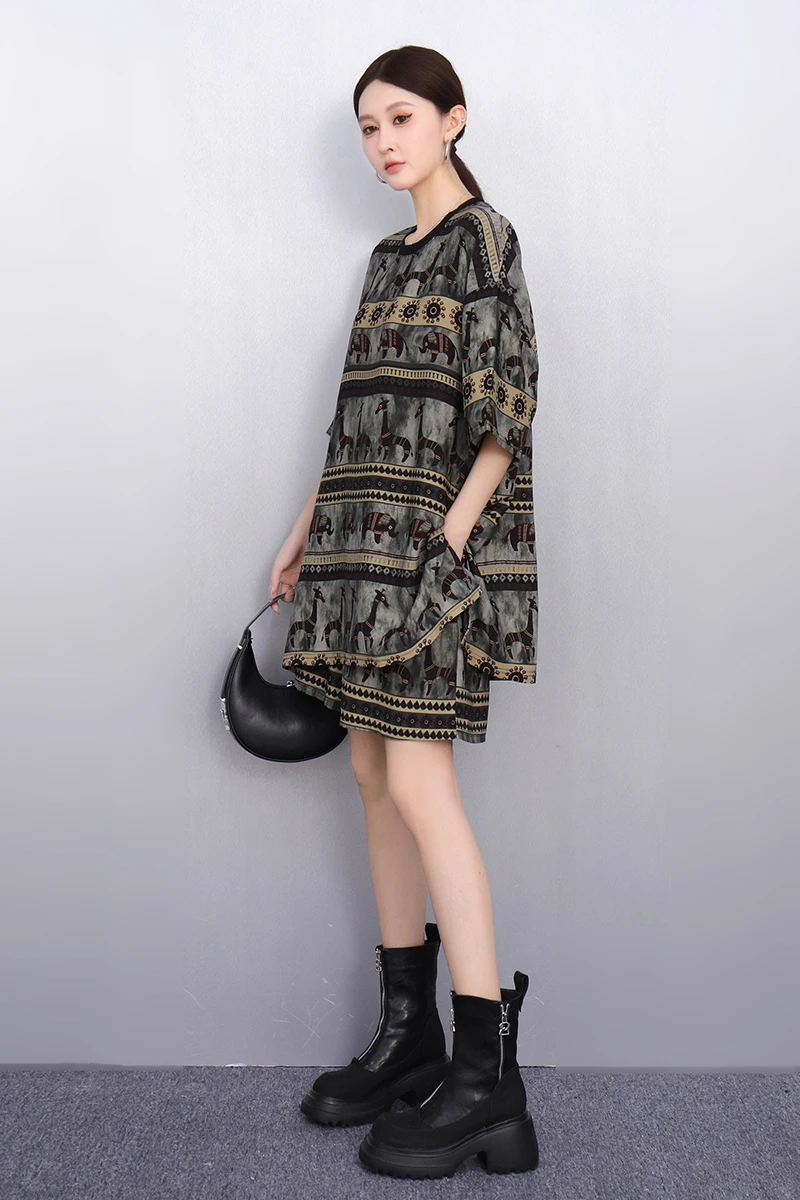 2025 Spring Summer New Suit Women Loose Printed T-shirts Top Shorts Two-piece Set J1170