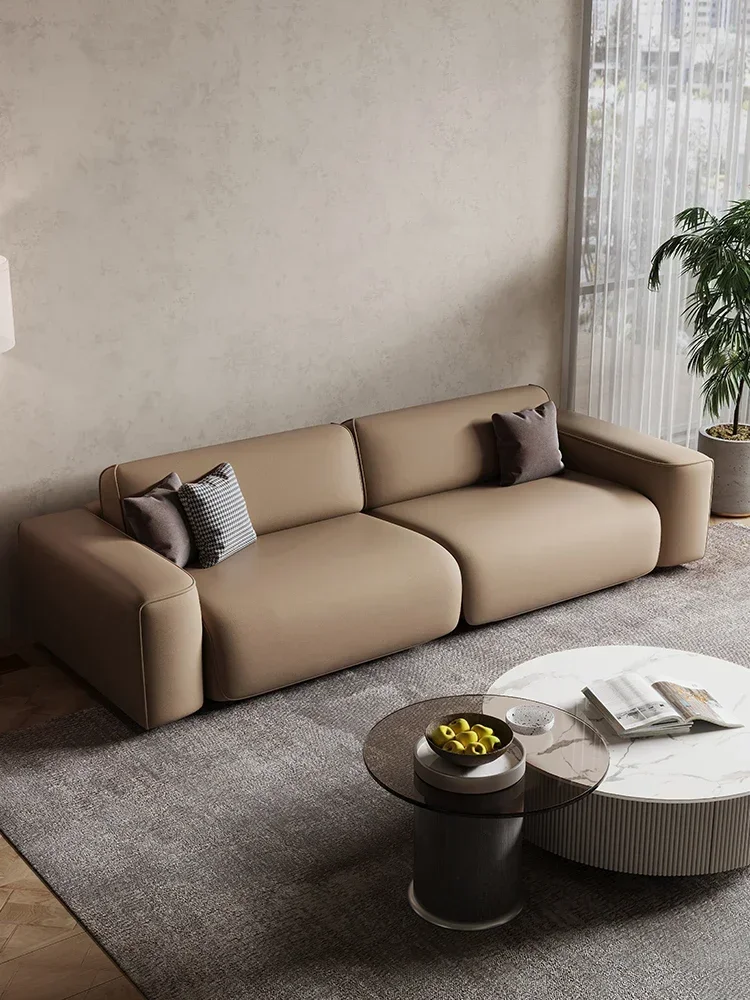 Leather sofa Italian style very simple living room straight row Nordic network celebrity tofu block