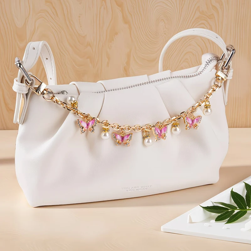 Pink Butterfly Purse Chain Charm Gold Chain Bag Keychains Luxury Pendant Decorativos Hanging Charms
