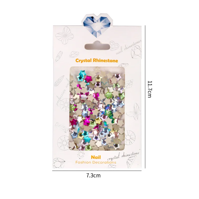 100pcs  Fat Star Colorful Diamond Mixed Decoration Love Square Moon Nail Enhancement Jewelry