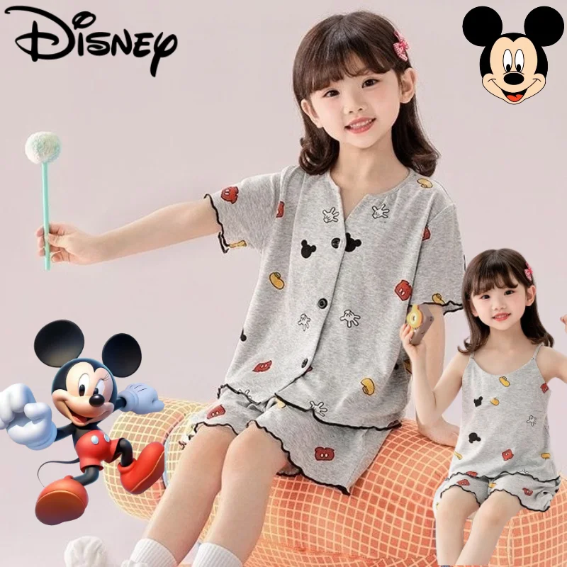 

Cute Disney Mickey Kids Girl New Sweet Creative Cartoon Pattern Loose Comfortable Soft Skin-friendly Pajamas Loungewear Set