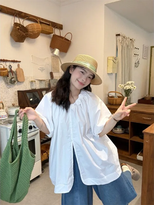 

Весна 2026: Женская свободная повседневная блузка с рукавами-фонариками, 3D-цветочным узором, стройнящая, в расслабленном стиле, универсальный топ, модный корейский стиль