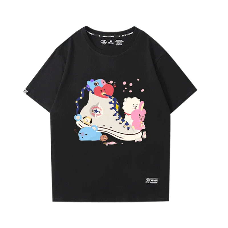 Anime Cartoon Bt21 Cooky Chimmy Short-Sleeved Y2K Summer New Couple T-Shirt Fashion Printed Cotton Tops Gift for Friends