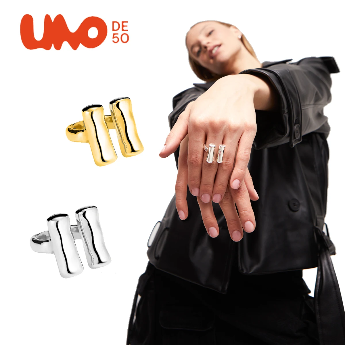 

UNODE50 ring H-shaped U-shaped couple pairing ring hip-hop punk style pure silver S925 luxurious and simple OL accessories jewel