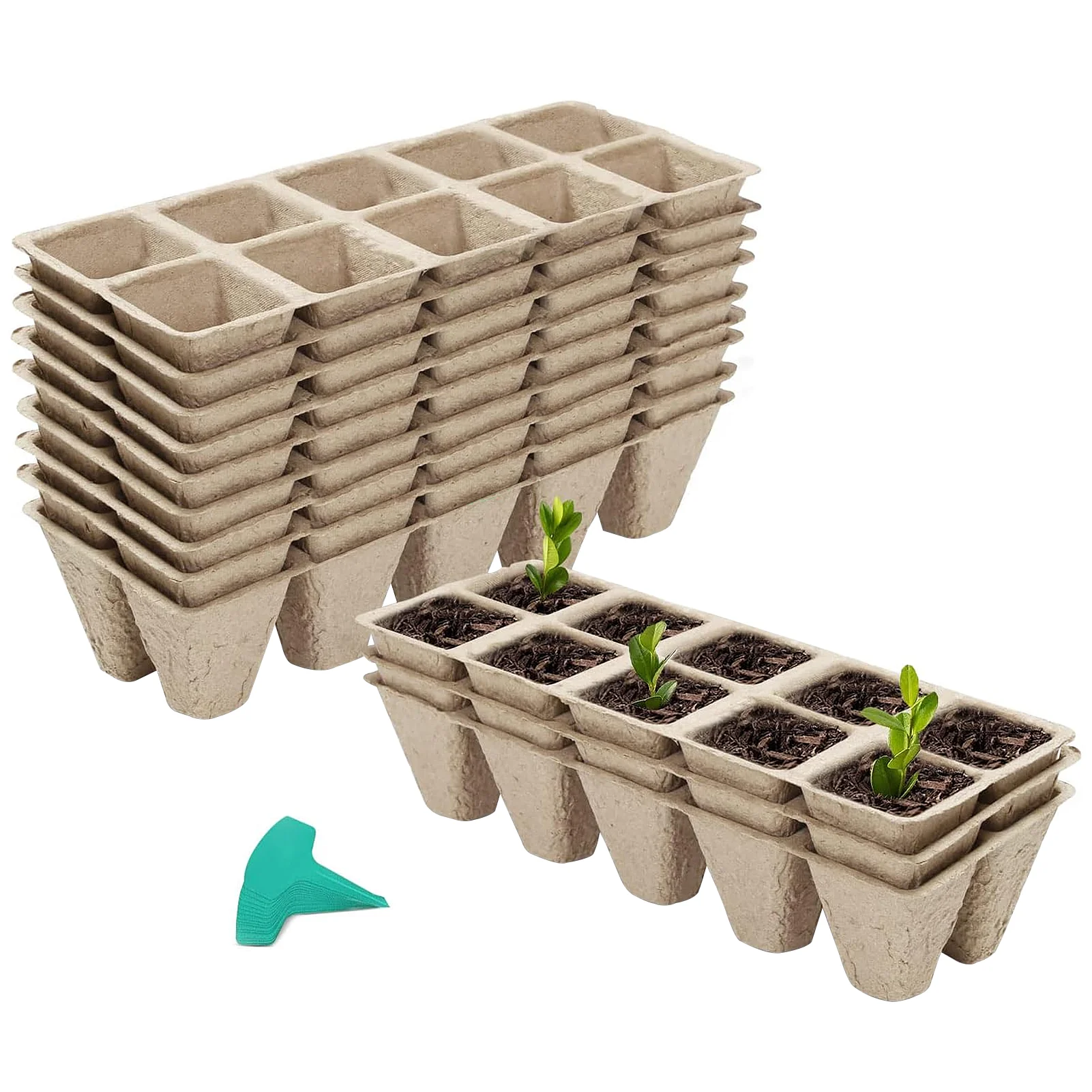 120 Cells Peat Pots Seed Starter Trays, 12 Packs Biodegradable Seedling Pots Germination Trays with 15 Pcs Plant Labels