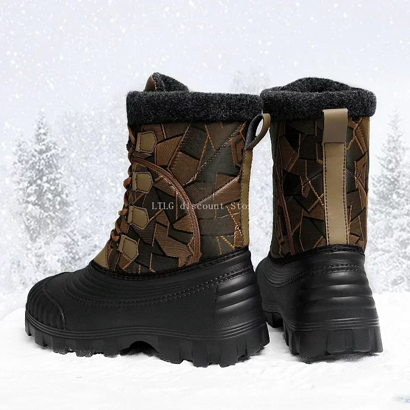 Winter Snow Boots Mid-calf Duck Boots for Men Warm Outdoor Waterproof Hunting Boot Working Boots Mens Camouflage Outdoor Shoes