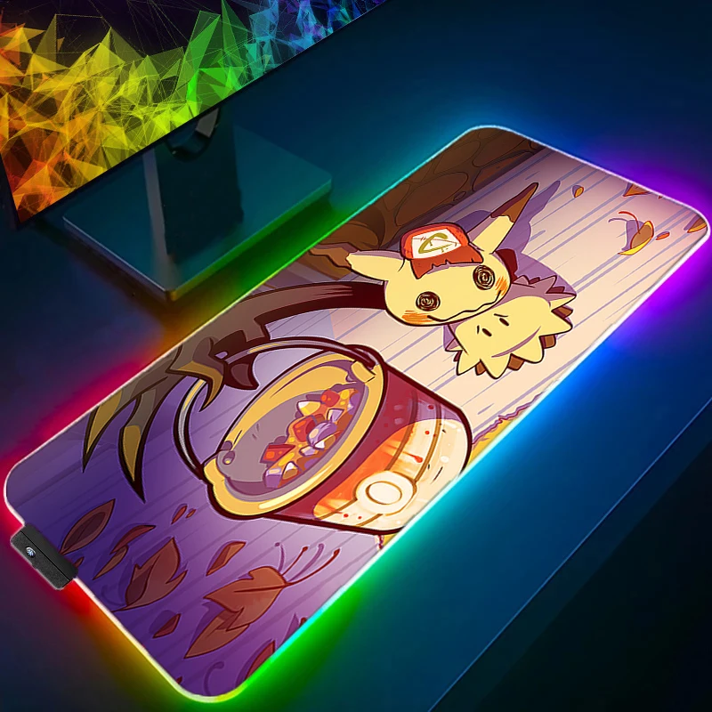 led rgb pokemon mouse pad padrao mimikyu borda de bloqueio mousepad tapete de borracha desk gamer cup mat 01