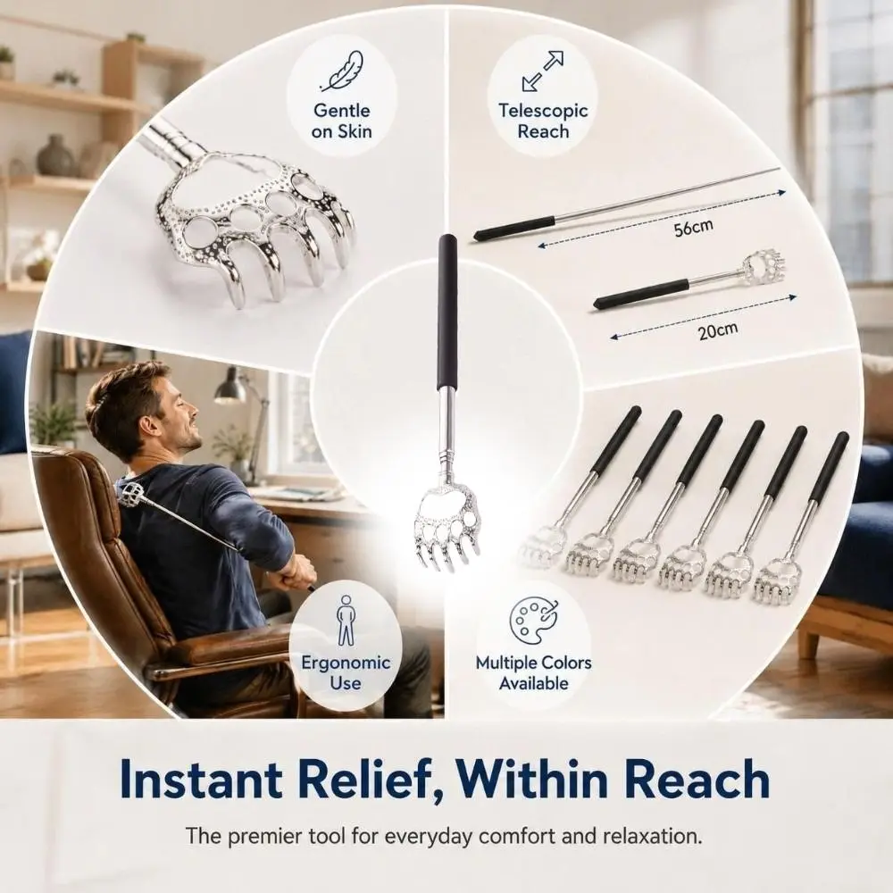 New Stainless Steel Bear Claw Back Scratcher PVC Handle Telescopic Head Massager Extendable Body Scratcher Head Back Legs Waist
