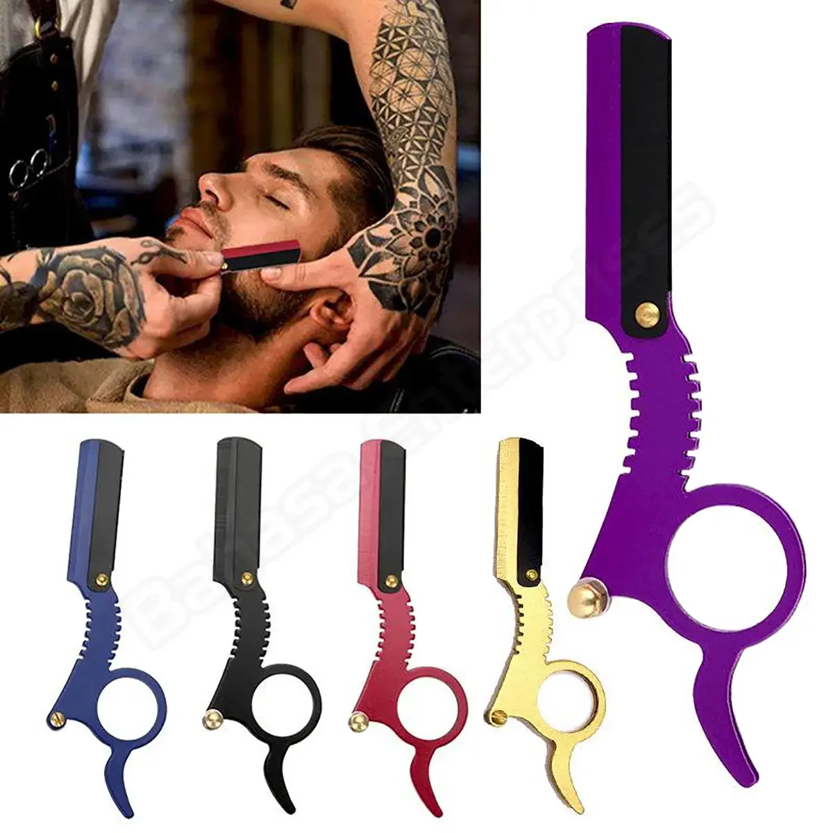 Afeitadora de anillos de acero inoxidable para salón, herramienta de afeitado Manual clásica para barba y cejas, especial para pelucas de cabello Real