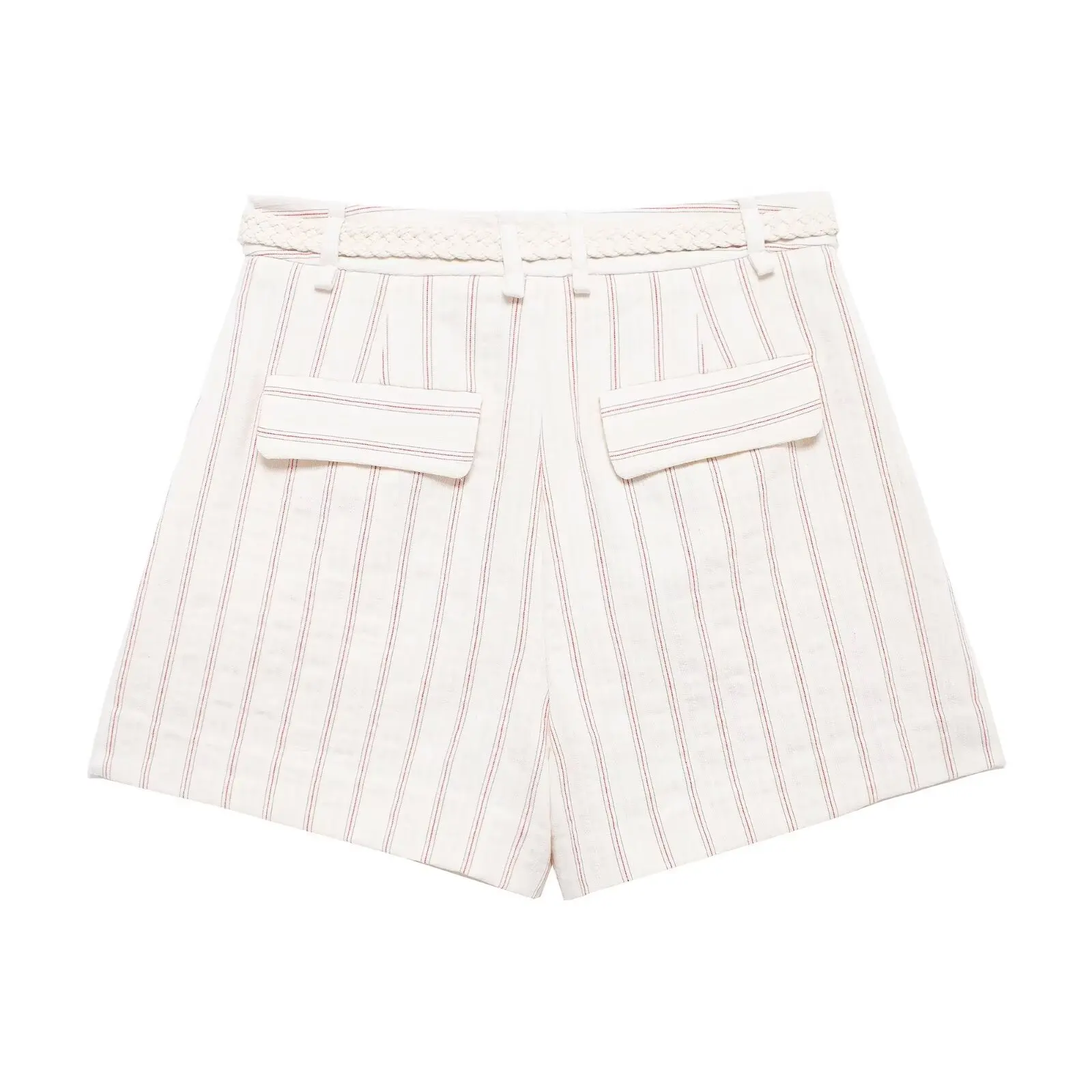 TRAF 2024 New Launch Women's Striped Shorts Fashion Simply Casual Zip-up High-waisted Pockets Hot Shorts Wide leg Pants 8409/107