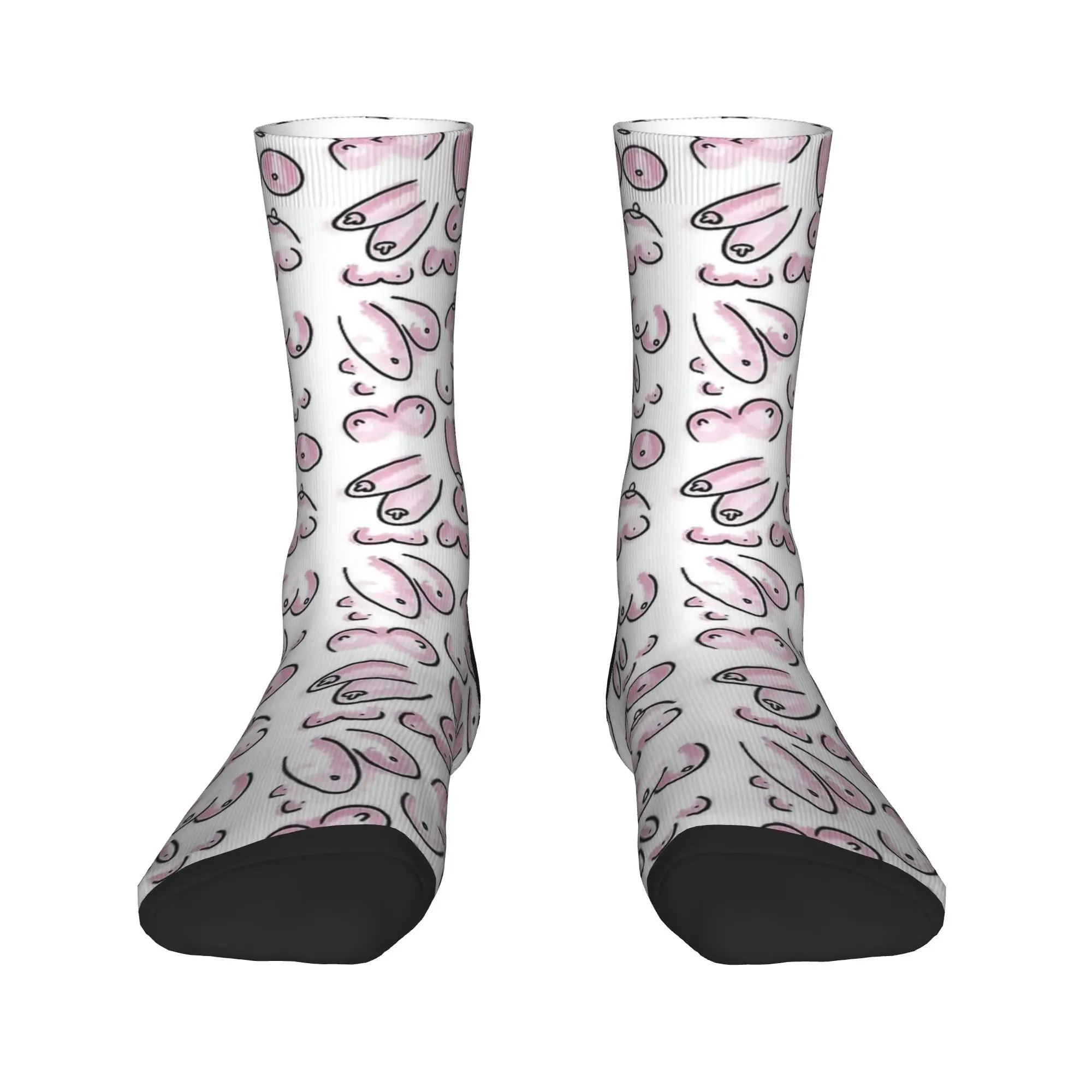 Boob tit pattern black linework ans pink Socks Autumn Stockings Gothic Breathable Socks Graphic Running Sports Non Slip Socks