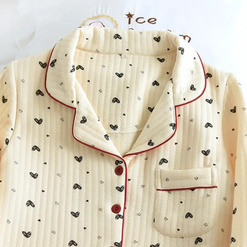 Setelan piyama sweetheart Wanita, baju & celana motif katun, 2 potong, pakaian tidur, pakaian rumah, musim gugur, set tidur kasual