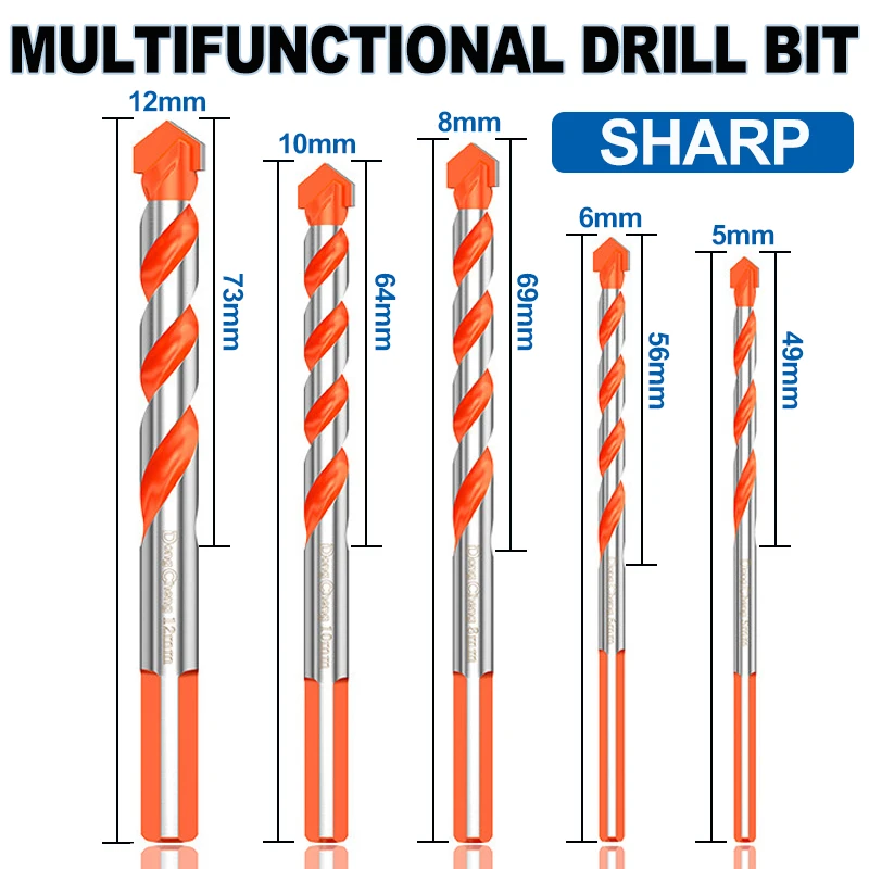 Triangle Drill Bit Anti Slip Triangular Shank Triangle Drill Bit for Concrete Tile Glass High Hardness Alloy Steel Flute