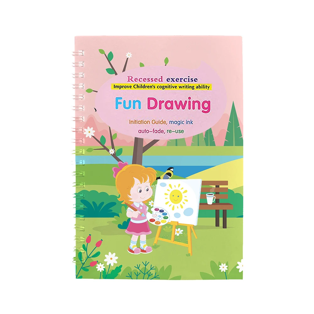 Cuaderno reutilizable de 4 libros para caligrafía, libro de imágenes de Color de copia favorito de los niños, juguete de letras en inglés, Learning Will Be Fun