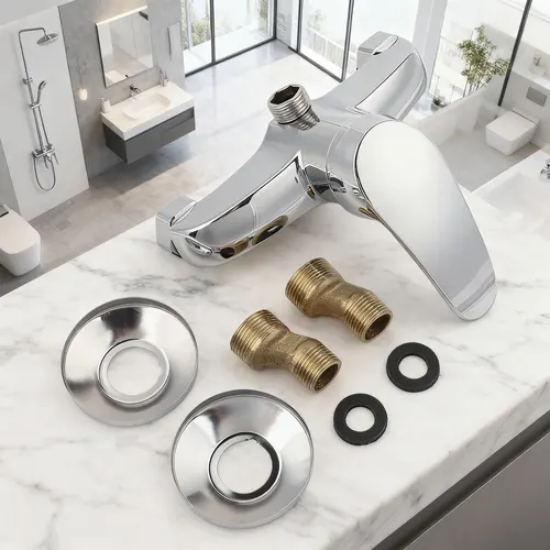 Grifo de ducha montado en la pared, baños, bañeras, acabado cromado, grifo mezclador, grifo de ducha de repuesto, plata, alta calidad