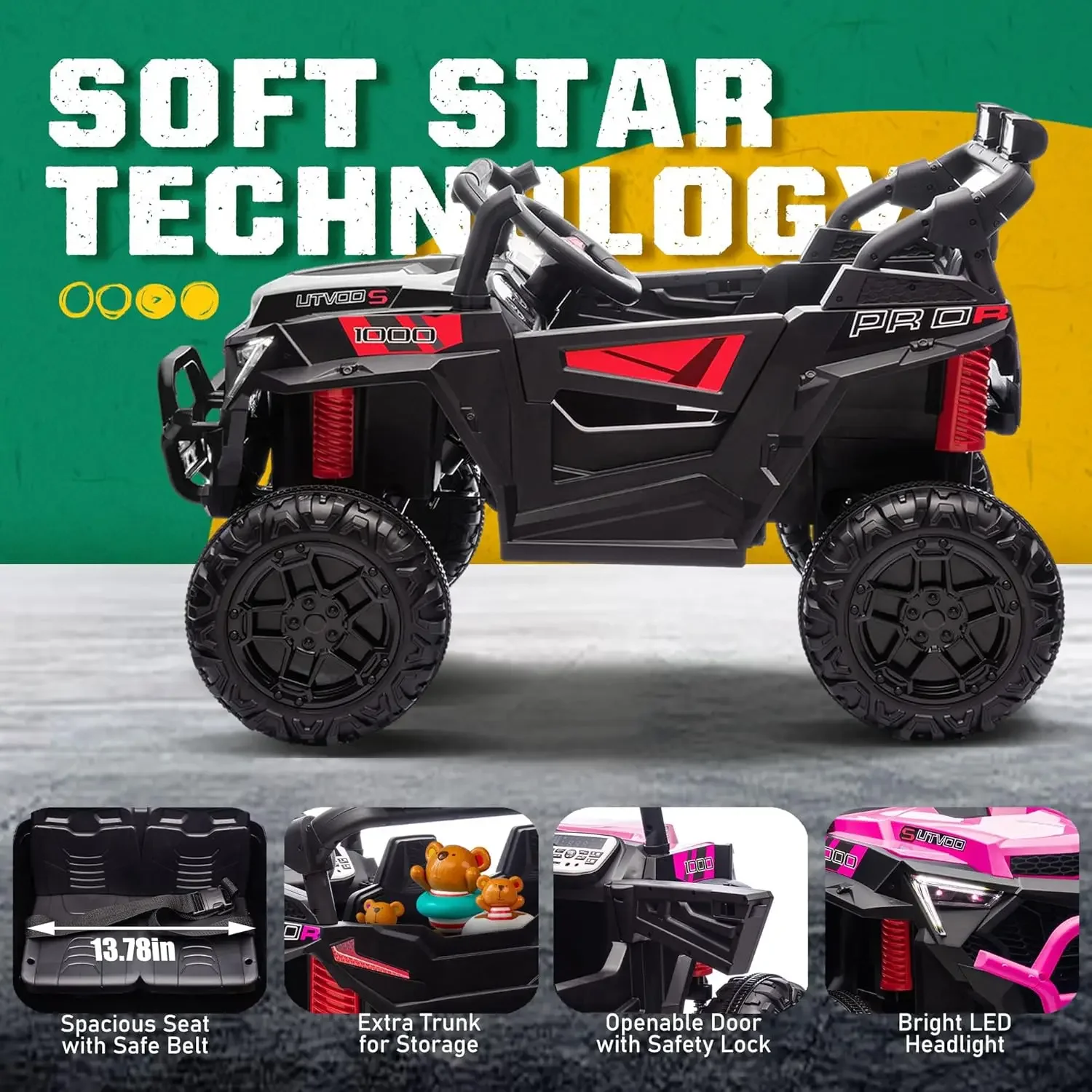 سيارات كهربائية للأطفال بقدرة 24 فولت على UTV 400 وات للأطفال الصغار والأطفال الكبار مع هيكل خارجي للسيارة SUV، صندوق إضافي، تعليق بأربعة عجلات #4