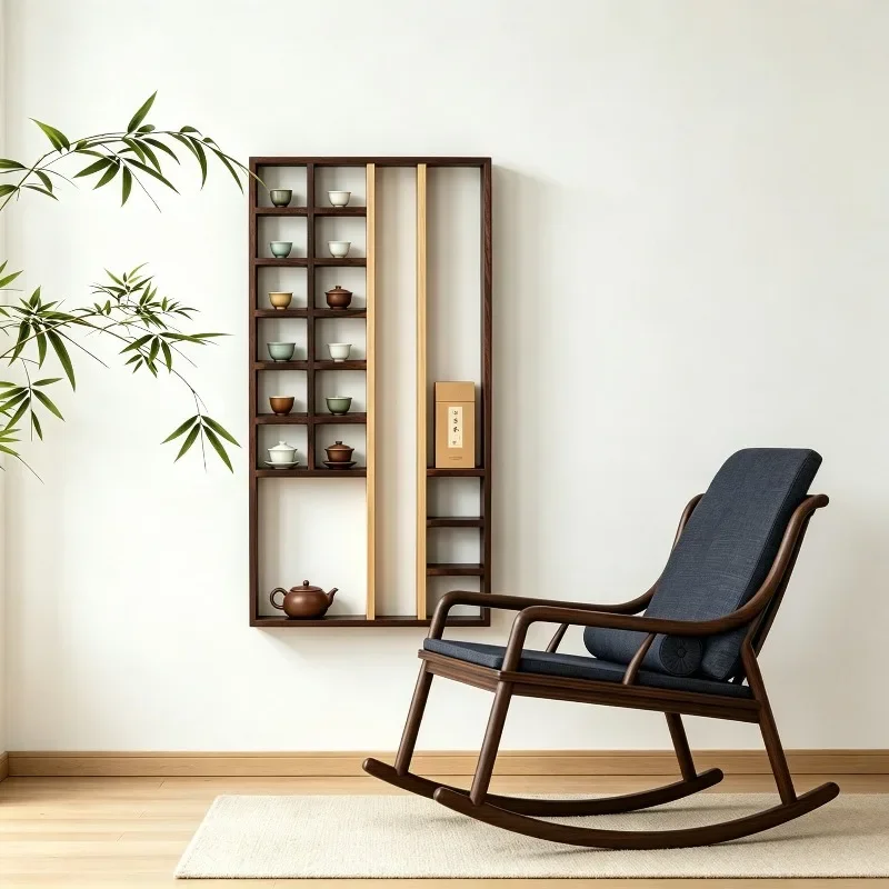 New Chinese solid wood Bogu frame solid wood teacup holder Duobao Pavilion wall hanging storage lattice rack cup holder