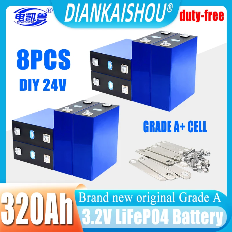 

8 PCS New 3.2V 320Ah Lifepo4 rechargeable battery Grade A DIY 12V 24V 48V RV solar storage golf cart battery pack EU/US TAX-FREE