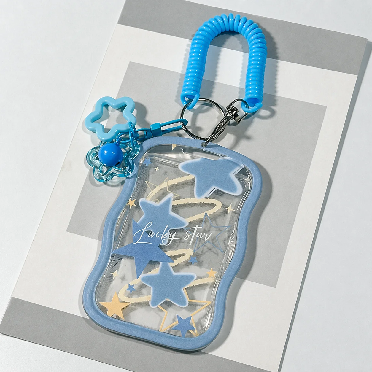 Lucky Stars Card Holder Gradient Color Stars Idol Photo Card Storage Case 3 Inch Kpop Photocard Holder With Star Keychain