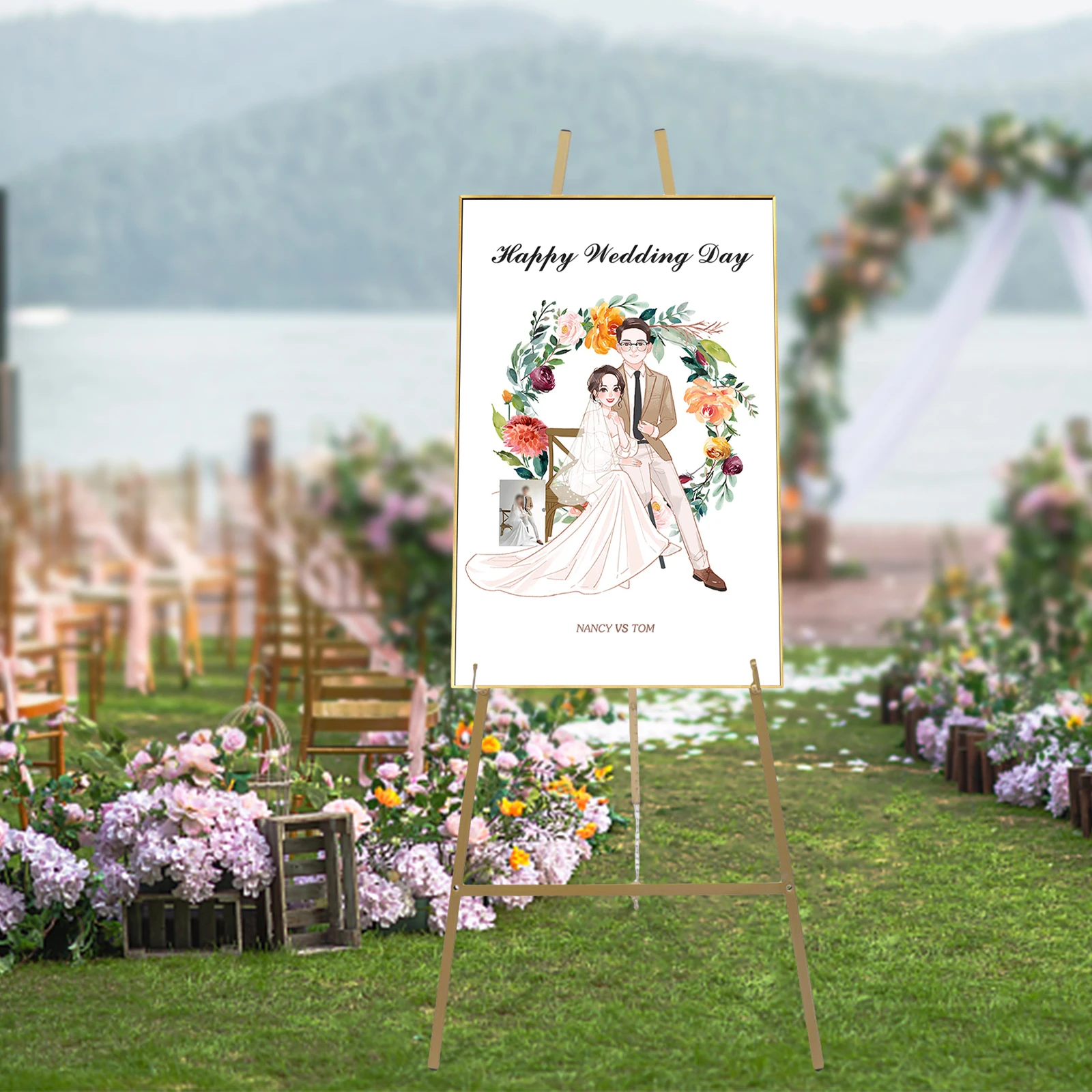 2Pcs Gold Portable Foldable Floor Easel Stand Wedding Shops Display Rack Drawing Poster For Wedding Party Display Stand