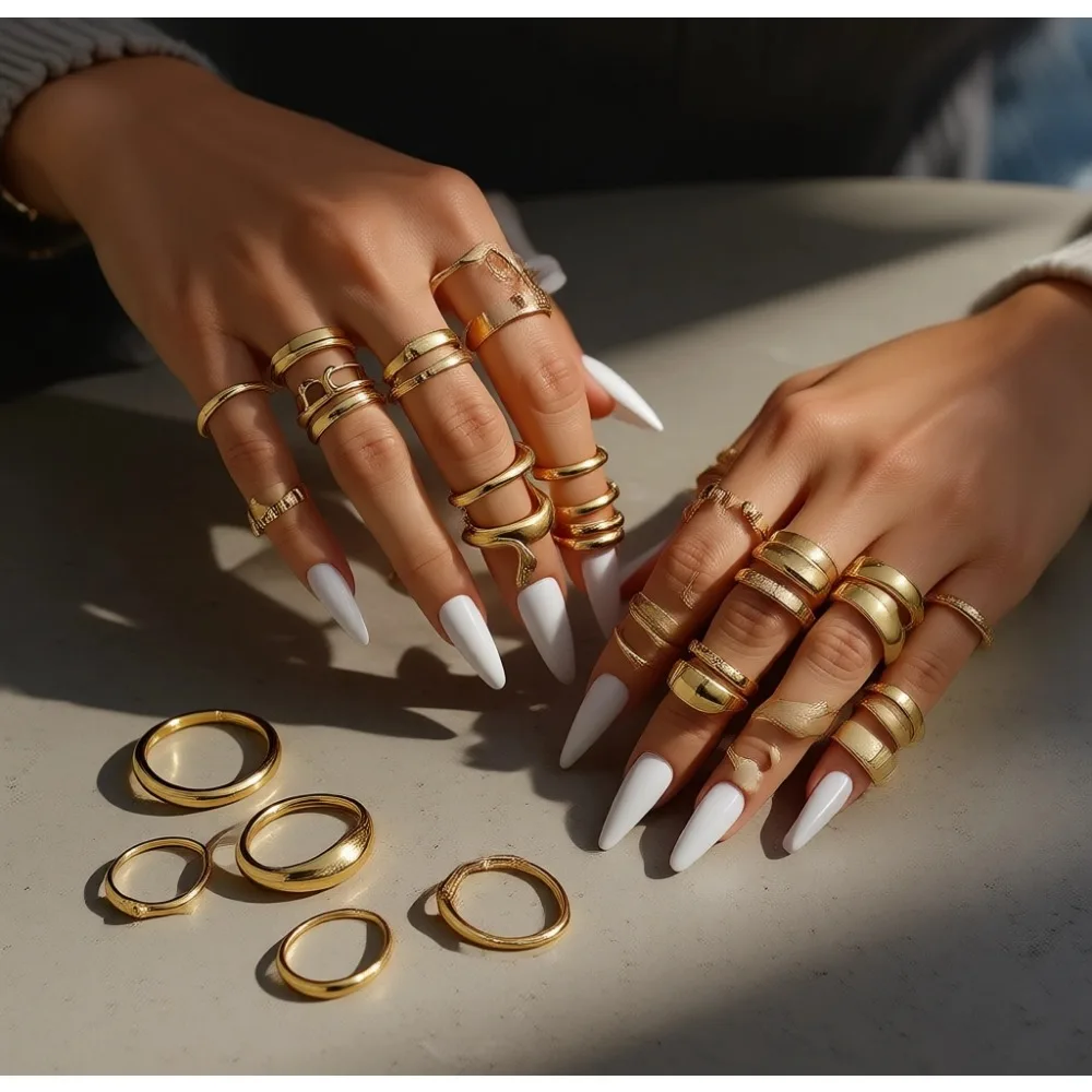 

Набор из 31 массивных золотых колец для женщин, комплект колец на костяшки пальцев