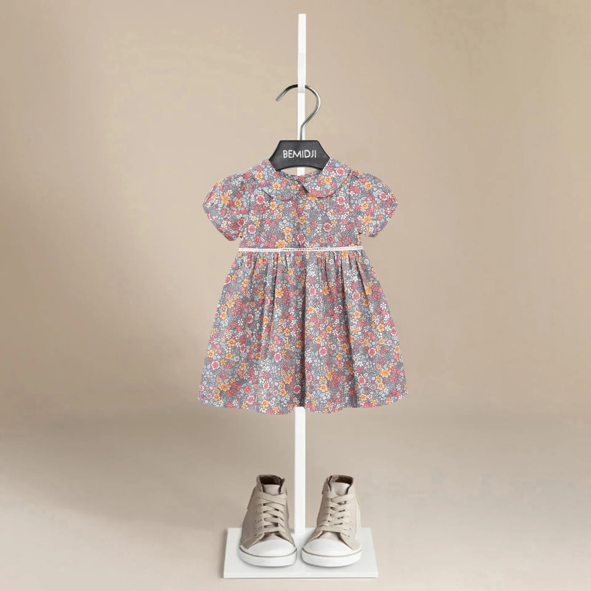 Summer Baby Girls Flower Dresses Fahion Style Short Sleeves Floral Dress Cute Sweet 1-9 Years Kids Casual Clothing Outfits