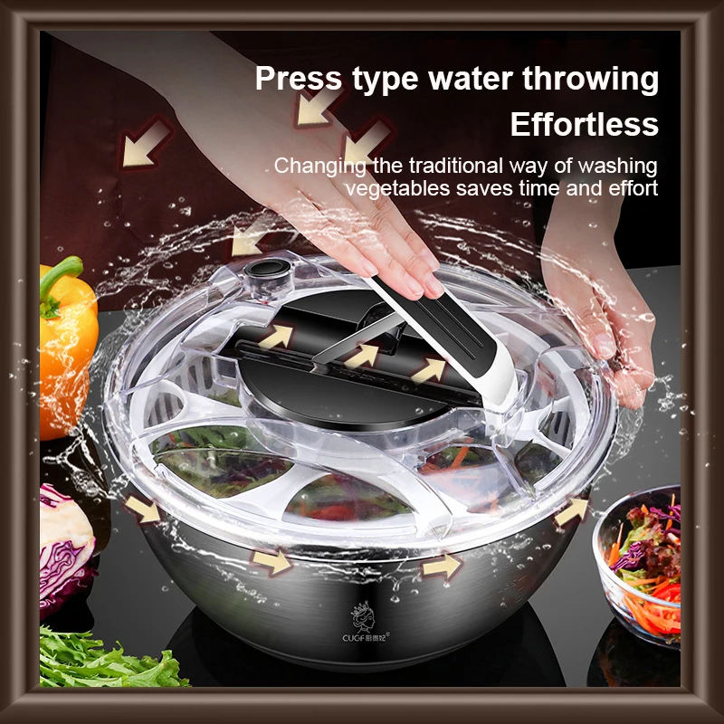 Vegetable Dryer Stainless Steel Fruit Salad Drainer Spinner Vegetables Crisper Strainer Centrifuge Kitchen Accesosries