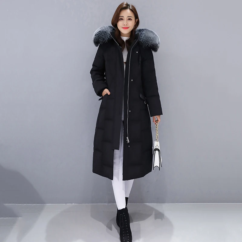 Long Down Jacket Women's 2022 New Slim Commuter Hooded Thin Section Over The Knee Solid Color Thickened Winter Warm Jacket Women