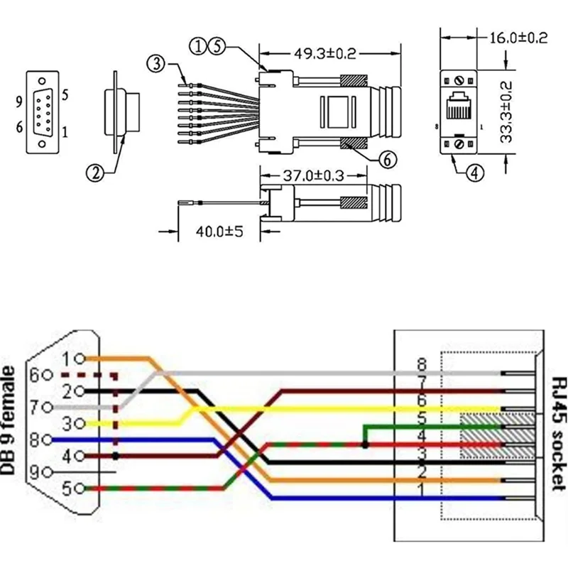 Adaptador Modular DB9 a RJ45, adaptador Ethernet DB9 a RJ45 hembra fácil de usar, 10 Uds.