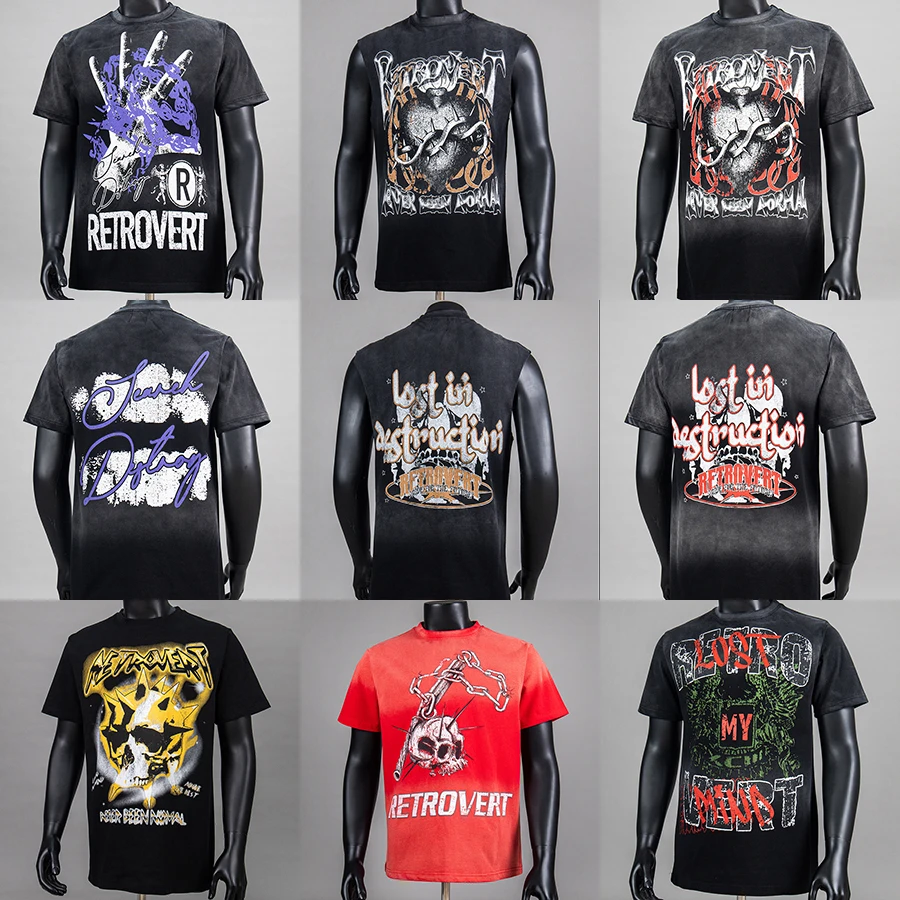 

Футболка унисекс Retrovert American Street с коротким рукавом, премиум-класса, с буквенным принтом, модная, с эффектом потертости, из хлопка, коллекция Весна-Лето 2026