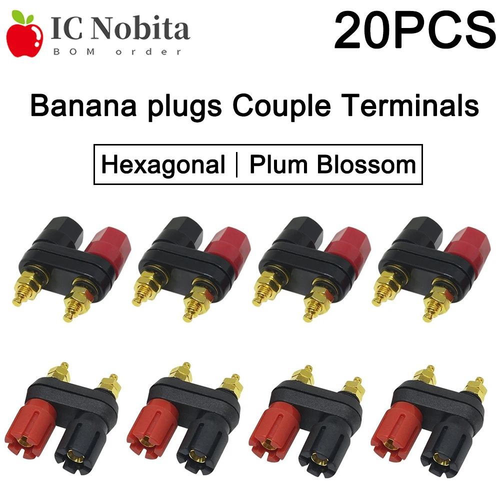 20PCS Red Black Banana Plug Couple Terminals Speaker Amplifier Binding Post Connector Jack – 2 Pack