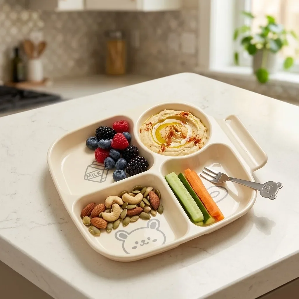 Reusable Plastic Portion Control Divided Plates Cute Tableware Dish with Handle for Adults Kids Microwave Safe Fruit Snack Plate