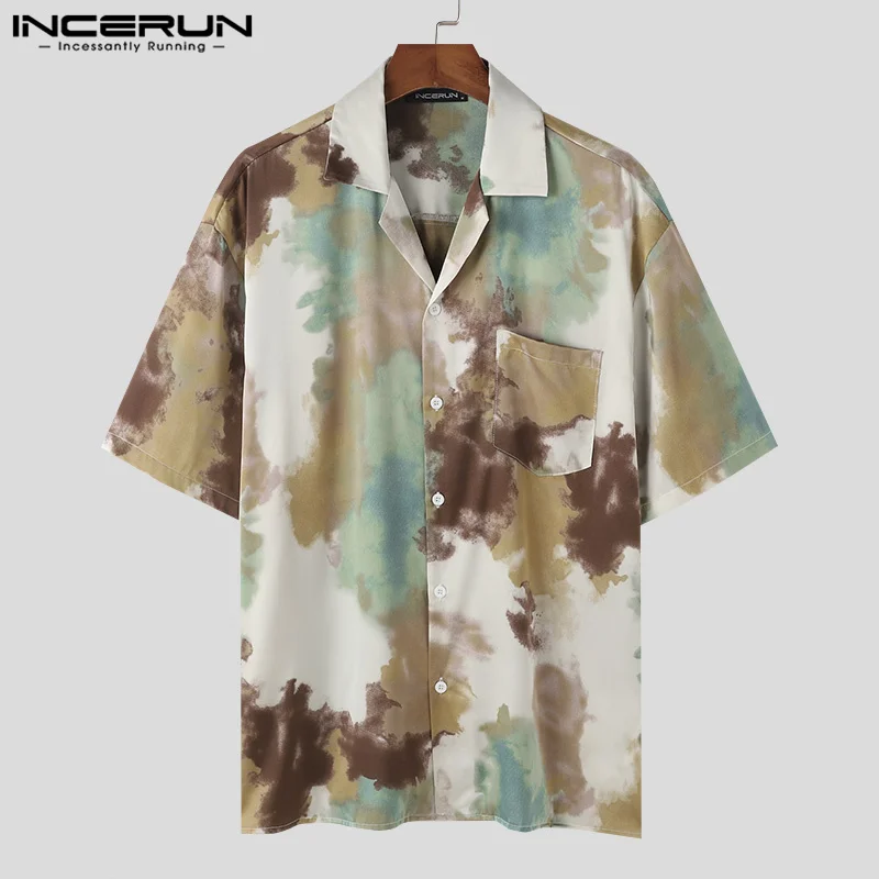 INCERUN Tops 2024 Korean Style Fashion New Men\'s Colorful Tie Dye Shirt Summer Casual Streetwear Male Short Sleeved Blouse S-5XL