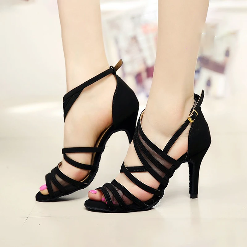

Women's Bachata Swing Salsa Latin Ballroom Dance Shoes woman latina shoes open toe high heels Performance Dancing Shoes