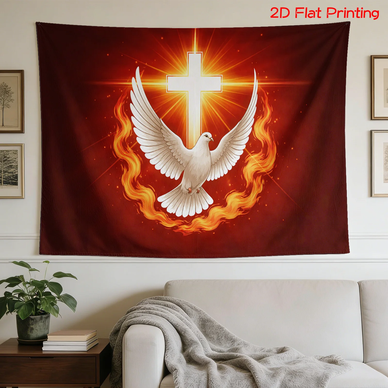 Massive Divine Dove and Cross Tapestry Spiritual Christian Wall Hanging Home Decor Print 180x280cm