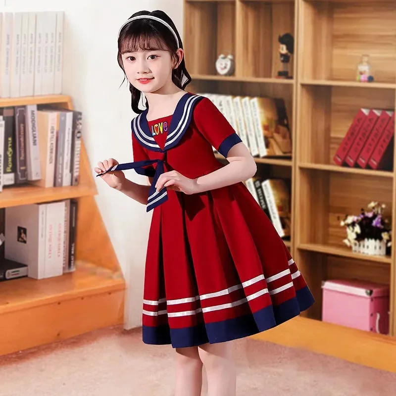 Girls Summer Sweet Dress Children Cute Slim Vestidos Student Party Dresses Big Kids Vintage Trends Gown 4-14Y Teenager Clothing