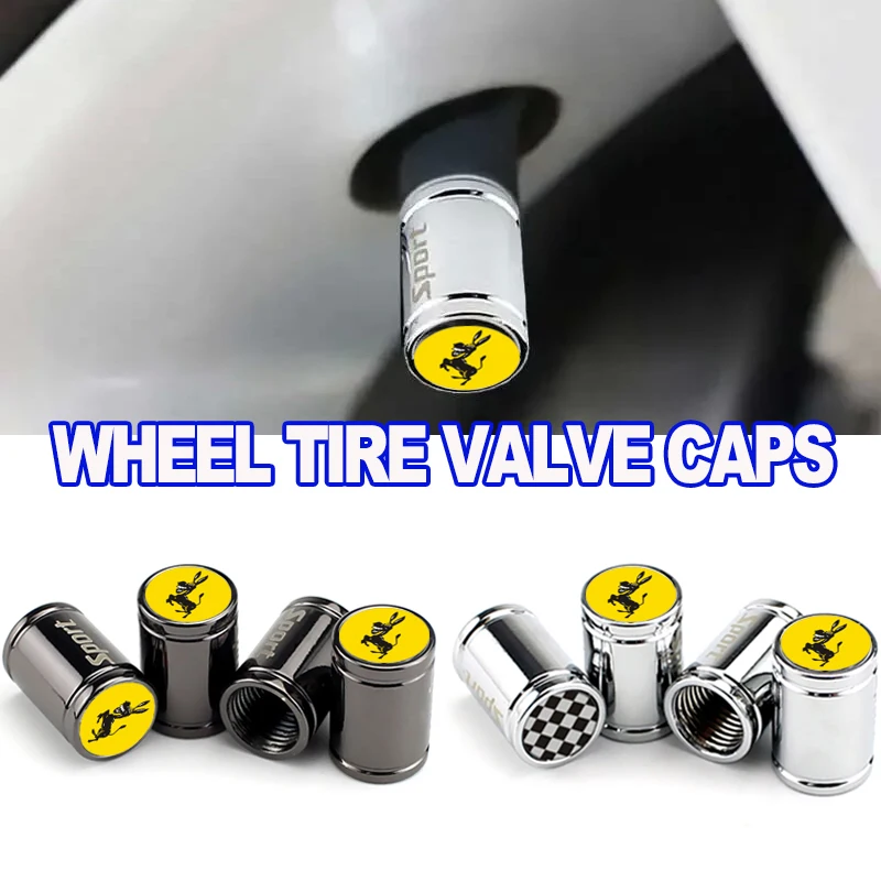 4PCS Car Wheel Tire Valve Stems Cap Yellow Donkey Pattern Air Cover For Ford Jeep Subaru Skoda Land Rover Mazda MG